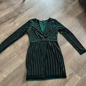 Windsor Green Mini Dress with Silver Accents